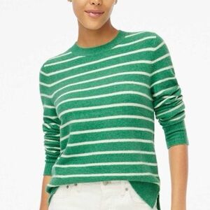 J. Crew Factory Green and White Striped Women's Sweater in Extra Soft Yarn